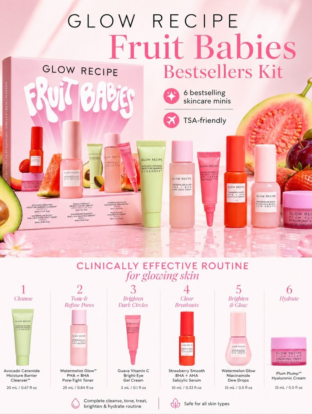 Glow Recipe Fruit Babies Bestsellers Kit โ 6-Piece Mini Skincare Set